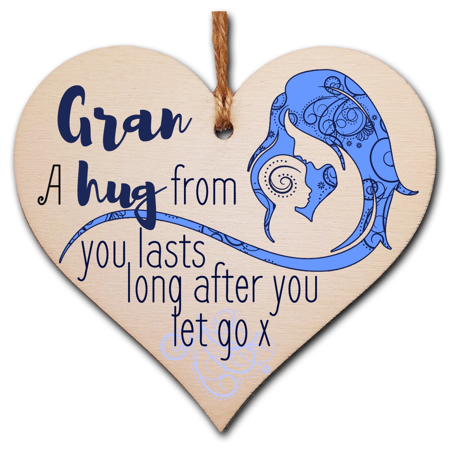 Handmade Wooden Hanging Heart Plaque Mother's Day Gift perfect for Gran loving thoughtful special keepsake A hug from you lasts long after you let go card alternative from grandchildren wall hanger
