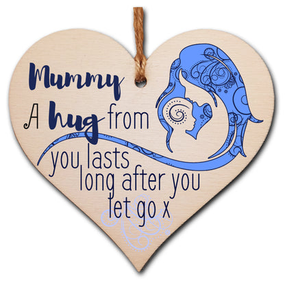 Handmade Wooden Hanging Heart Plaque Mother's Day Gift perfect for Mummy loving thoughtful special keepsake A hug from you lasts long after you let go card alternative from kids wall hanger