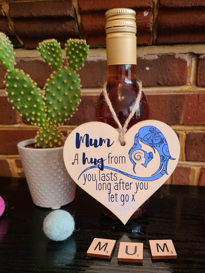 Handmade Wooden Hanging Heart Plaque Mother's Day Gift perfect for Mum loving thoughtful special keepsake A hug from you lasts long after you let go card alternative from kids wall hanger