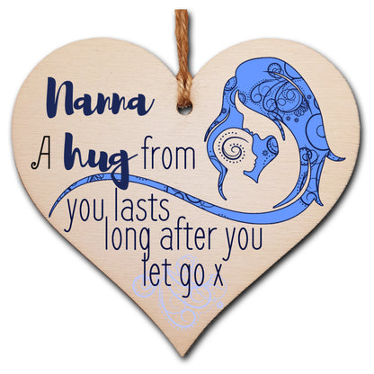Handmade Wooden Hanging Heart Plaque Mother's Day Gift perfect for Nanna loving thoughtful special keepsake A hug from you lasts long after you let go card alternative from grandchildren wall hanger