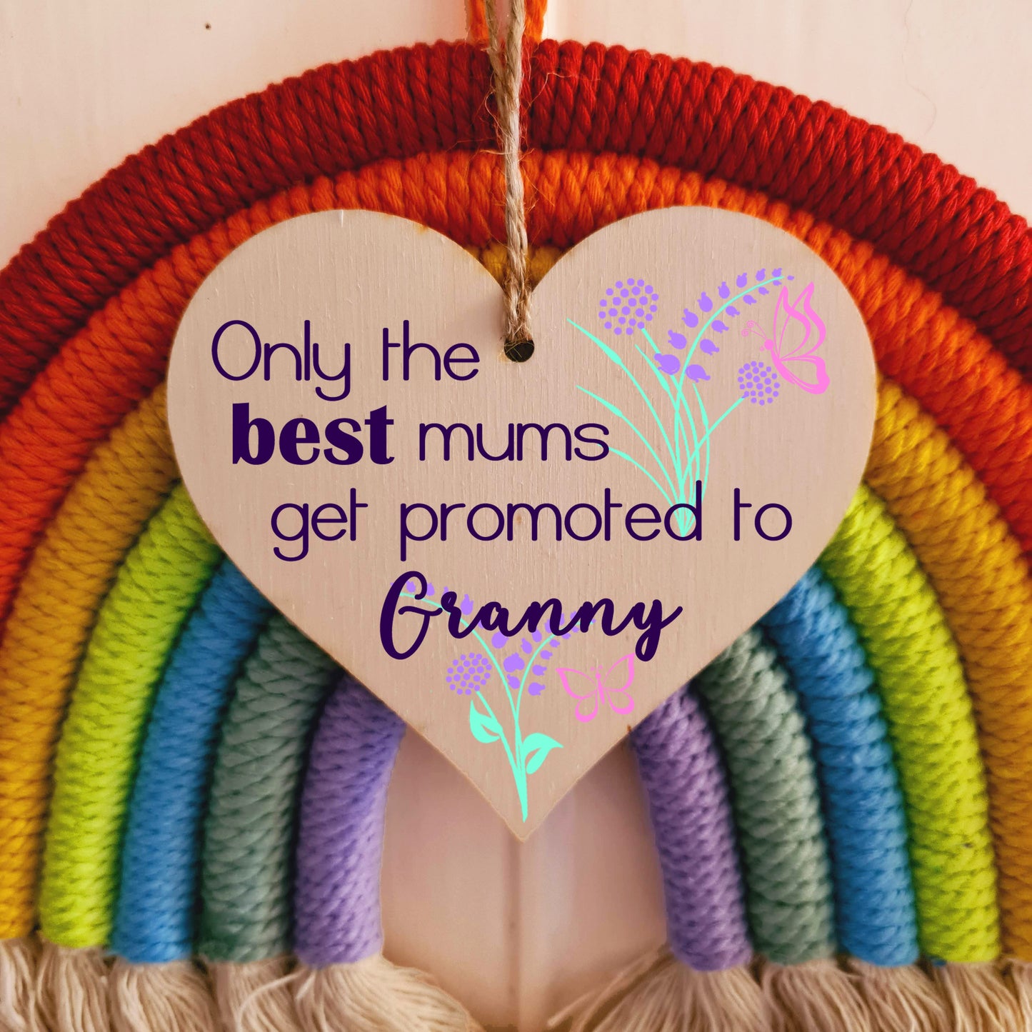 Handmade Wooden Hanging Heart Plaque Mother's Day Gift perfect for new Grannies fun special keepsake Only the best Mums get promoted from grandchildren card alternative