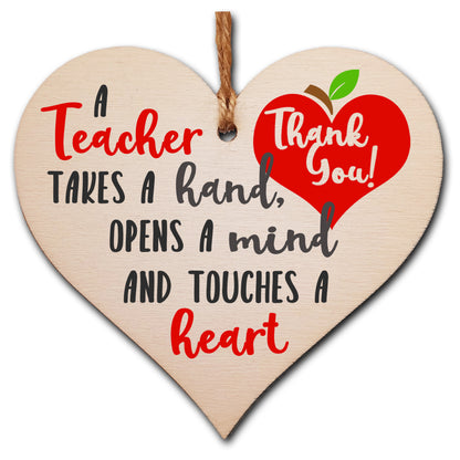 Teacher Takes a Hand Opens a Mind Touches a Heart Hanging Heart Wooden Decoration End of Term Gift Card Alternative