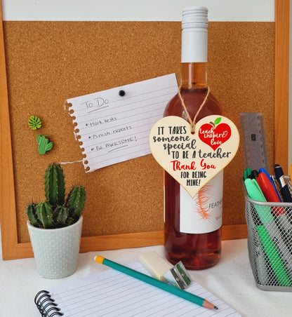 Someone Special to Be a Teacher Thank You Hanging Heart Wooden Decoration End of Term Gift Card Alternative
