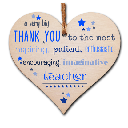 Handmade Wooden Hanging Heart Plaque Gift Very Big Thank You Teacher card alternative present from child funky wording