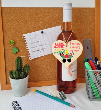 Teaching Assistants Are Magical Unicorn Thank You Hanging Heart Wooden Decoration End of Term Gift Card Alternative