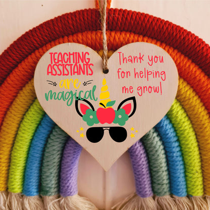 Teaching Assistants Are Magical Unicorn Thank You Hanging Heart Wooden Decoration End of Term Gift Card Alternative