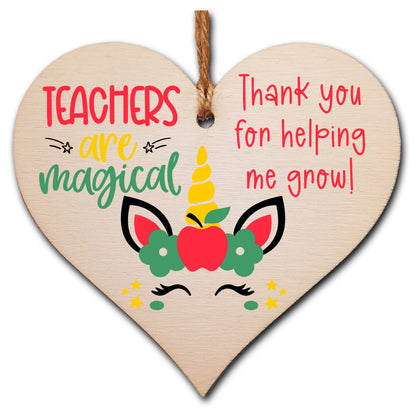 Teachers Are Magical Unicorn Thank You Hanging Heart Wooden Decoration End of Term Gift Card Alternative