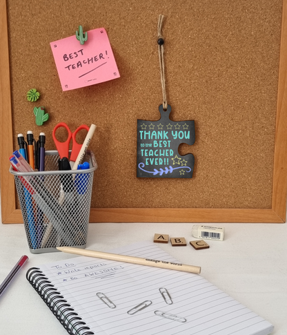 Thank You Best Teacher Jigsaw Puzzle Shaped Decorative Hanging Plaque Sign Card Alternative End of Term Gift Teaching Assistant