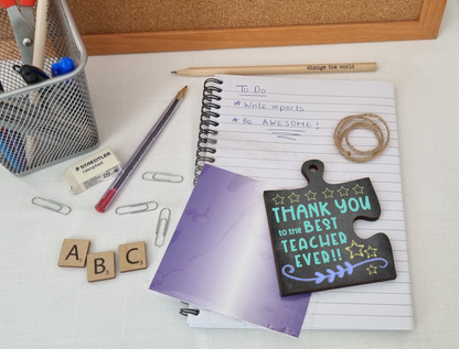 Thank You Best Teacher Jigsaw Puzzle Shaped Decorative Hanging Plaque Sign Card Alternative End of Term Gift Teaching Assistant