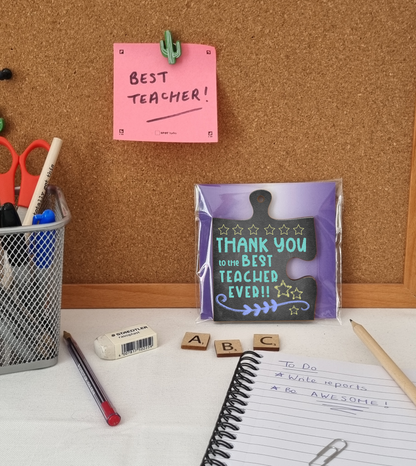 Thank You Best Teacher Jigsaw Puzzle Shaped Decorative Hanging Plaque Sign Card Alternative End of Term Gift Teaching Assistant