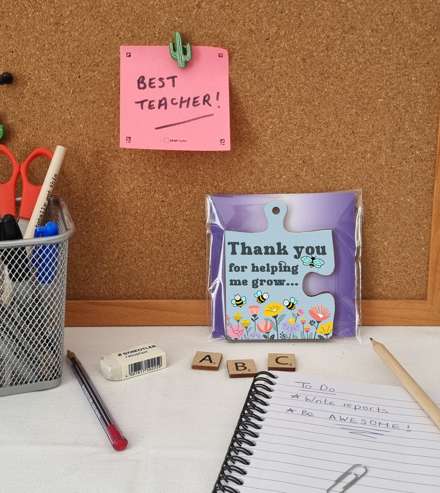Thank You Helping Me Grow Best Teacher Jigsaw Puzzle Shaped Decorative Hanging Plaque Sign Card Alternative End of Term Gift