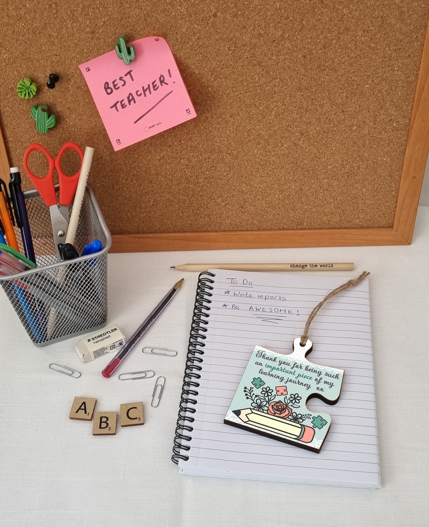 Thank You Important Piece Learning Journey Best Teacher Jigsaw Puzzle Shaped Decorative Hanging Plaque Sign End of Term Gift