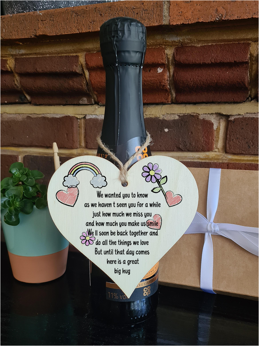 The Plum Penguin Handmade Wooden Hanging Heart Plaque Gift Haven't seen you for a while here is a hug miss you long distance wall hanger cute rainbow family friends grandparents