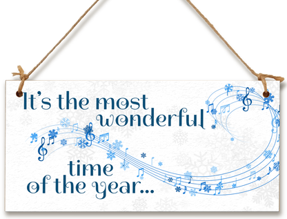 Most Wonderful Time of the Year Christmas Decorative Sign Carols Songs Musical Handmade Wooden Hanging Wall Plaque Gift