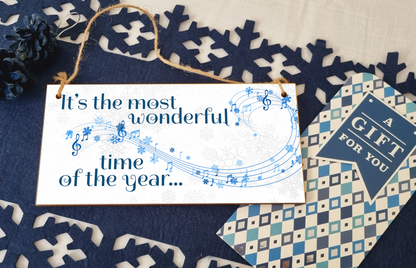 Most Wonderful Time of the Year Christmas Decorative Sign Carols Songs Musical Handmade Wooden Hanging Wall Plaque Gift