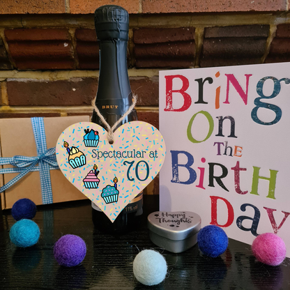 Handmade Wooden Hanging Heart Plaque Gift Spectacular at Seventy Birthday Card Alternative Wall Hanger Bottle Decoration Retirement