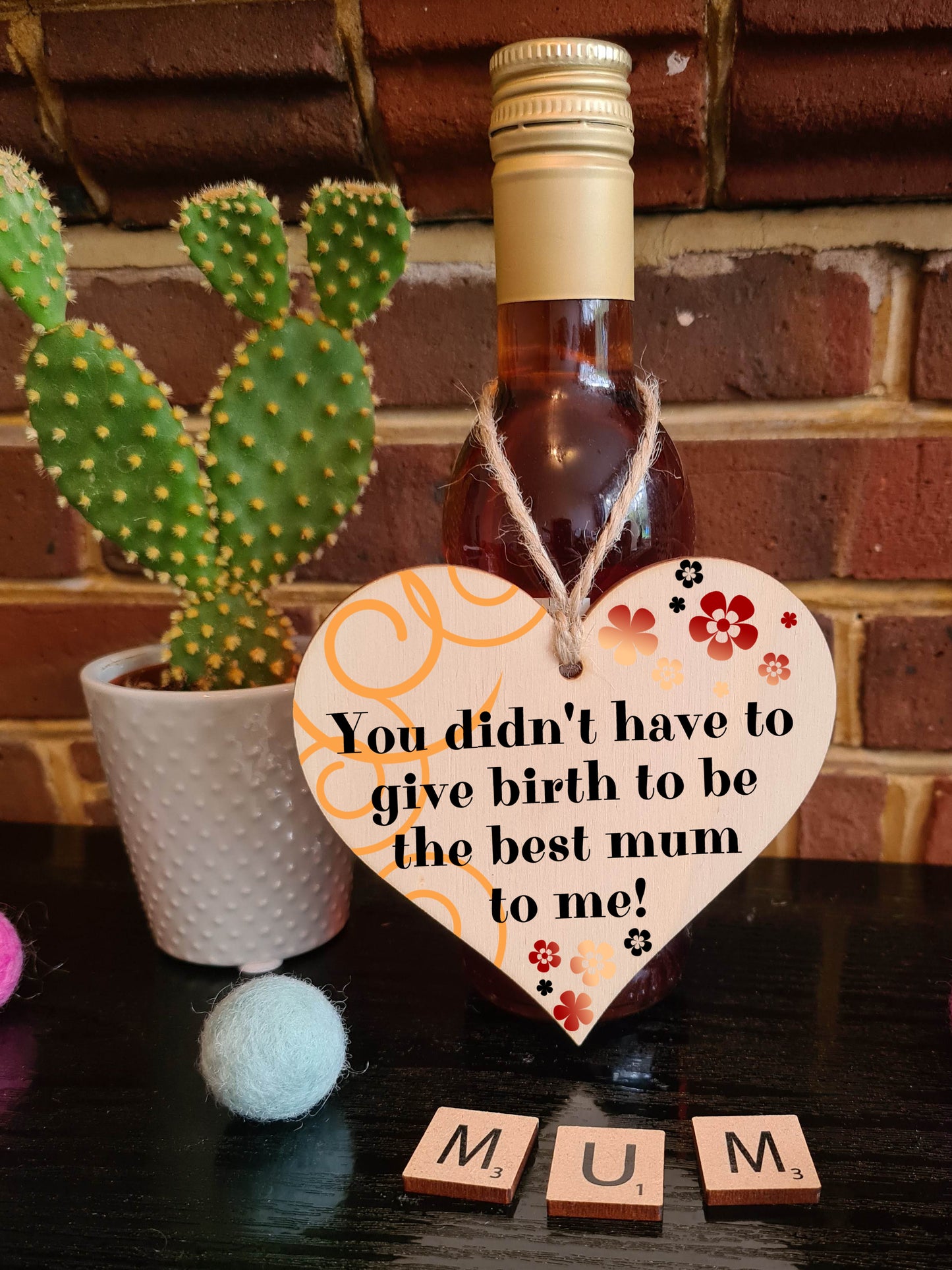 Handmade Wooden Hanging Heart Plaque Mother's Day Gift perfect for adopted just like a mum inspirational special keepsake You didn't have to give birth to be my mum non-birth mum card alternative