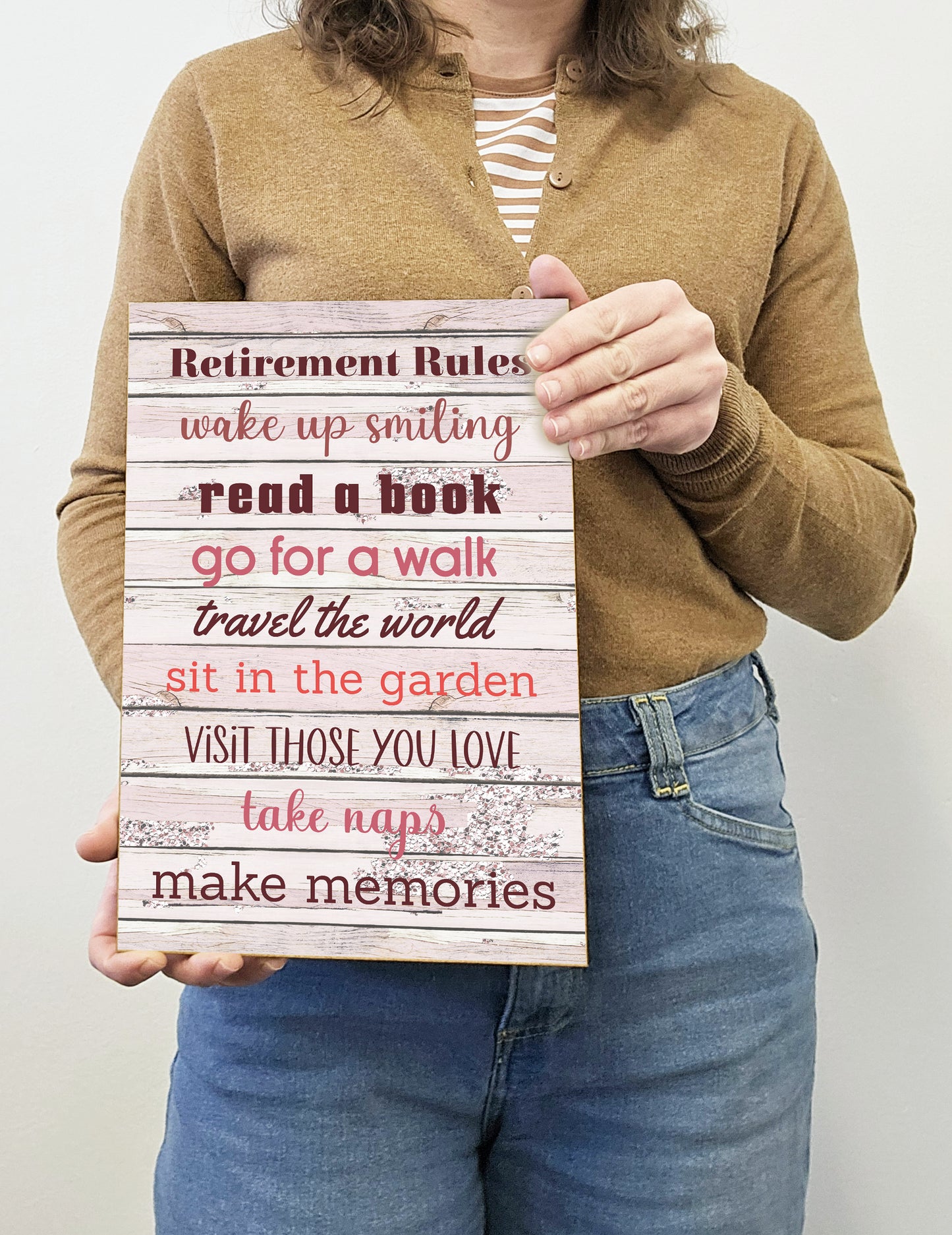 Motivational Wall Art Sign Plaque Inspire Every Day Vibrant Print Retirement Rules A4 Wooden Home Decor Uplifting Decoration