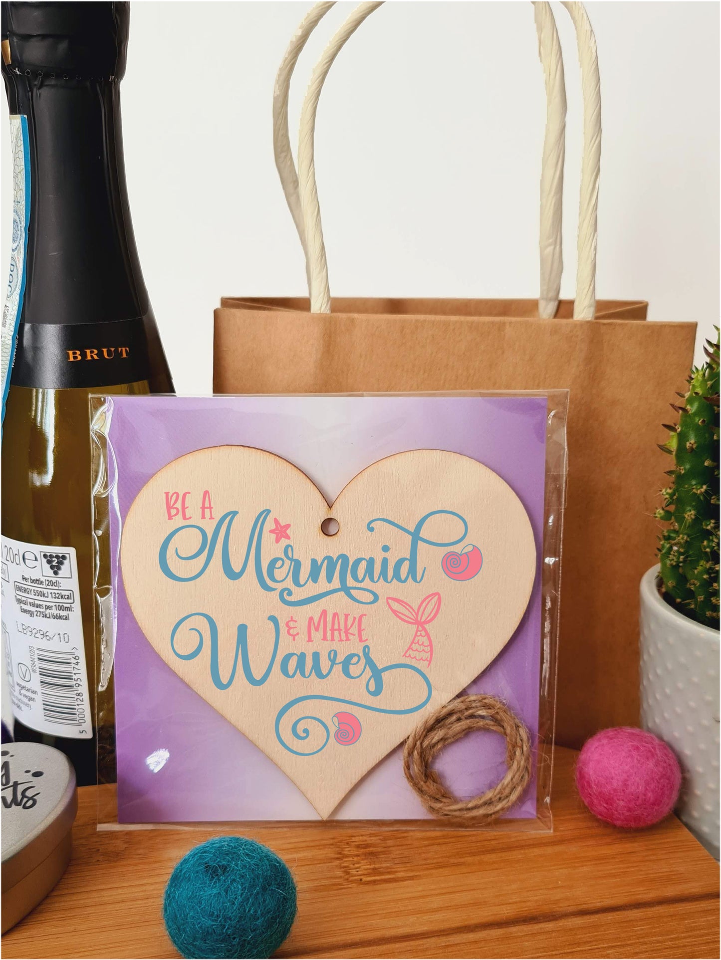 Be a Mermaid Make Waves Inspirational Hanging Heart Wooden Decoration Gift Card Alternative Motivate Friends Girls